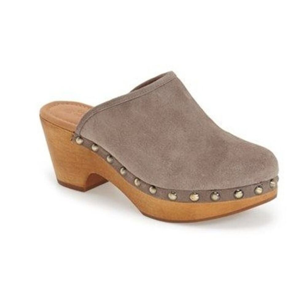 Corso Como Suede Clogs Taupe Brown Wood Platform Studded Mules Retro Boho 9.5